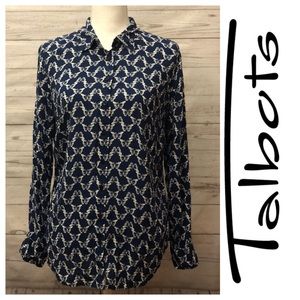 EUC [ Talbots ] Blue & White Butterfly Button Down